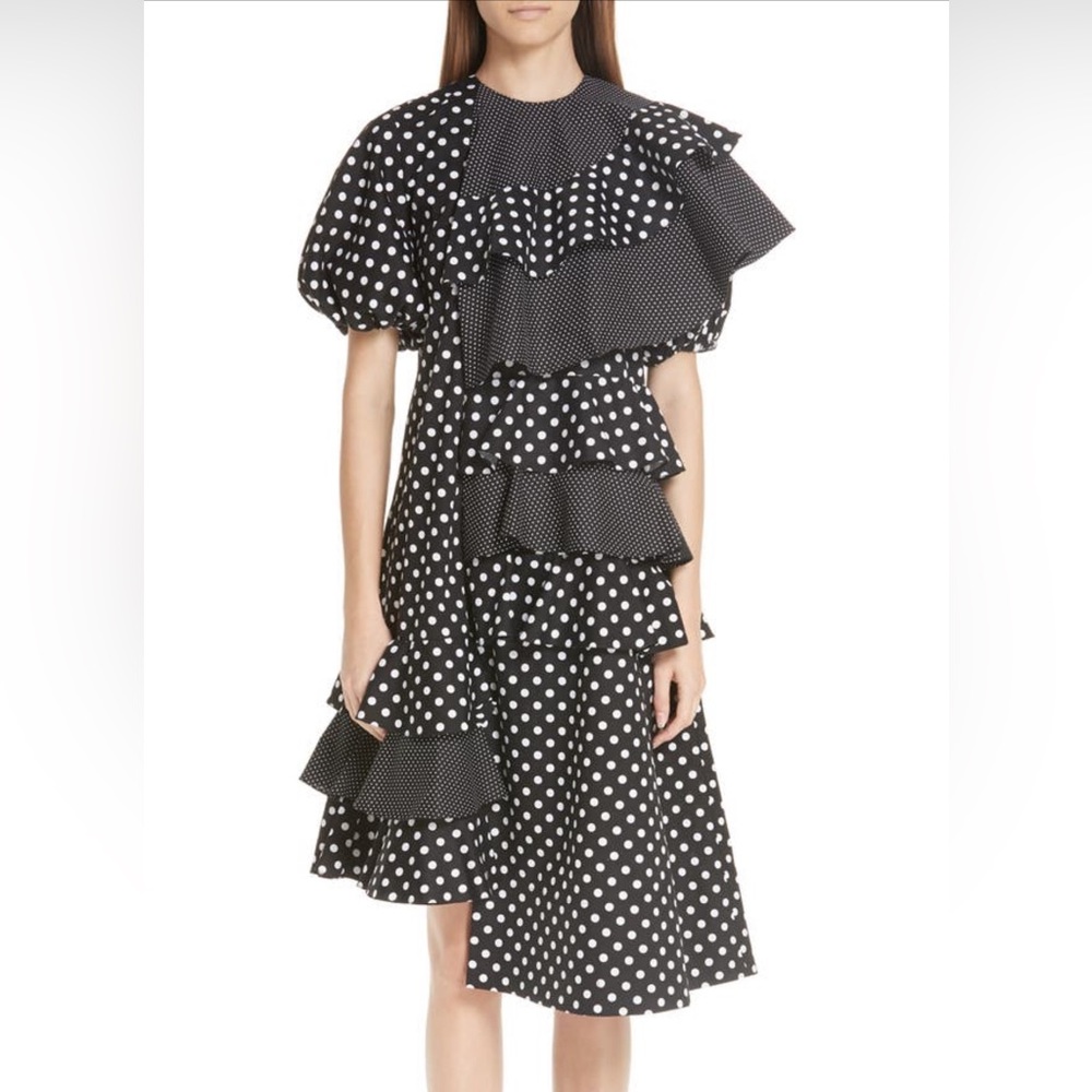 Paskal Puff Sleeve Asymmetrical Polka Dot Frill Dress